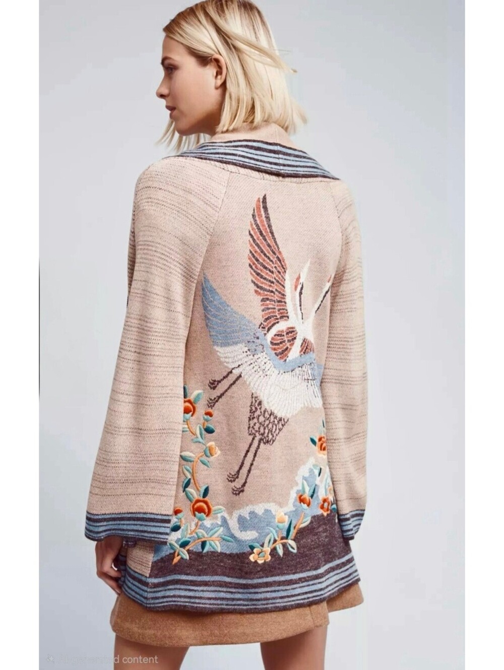 Anthropologie HWR Monogram Embroidered Crane Kimono Cardigan. Size M. Ret. $238